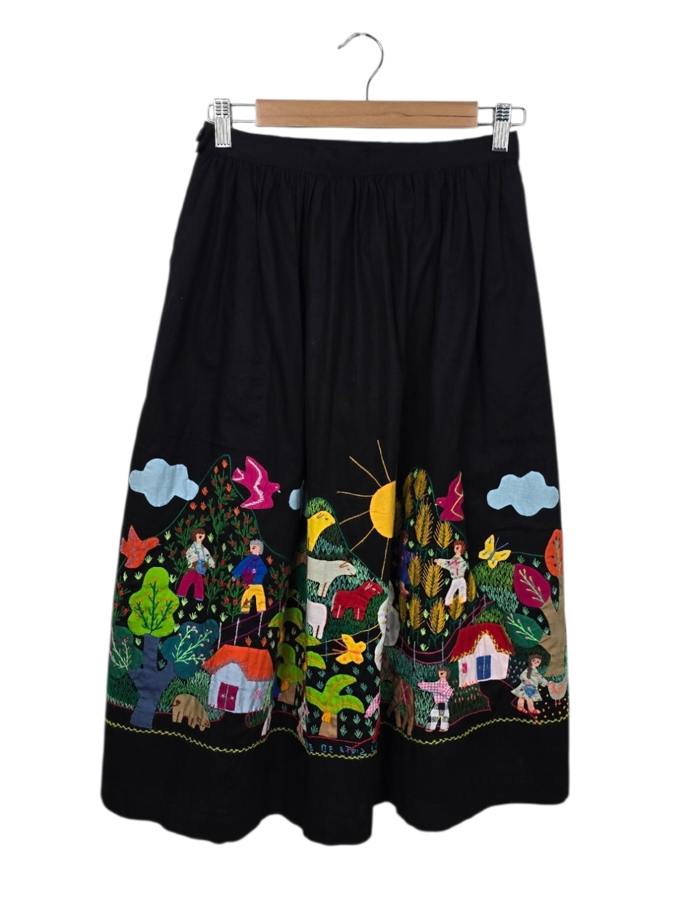 Vintage Cuyamuna Style Colombian Folk Art Applique Full Skirt XS Small
